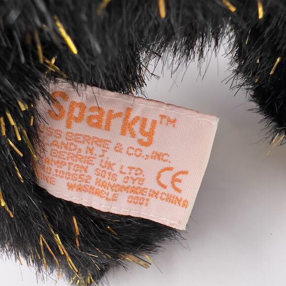 RUSS Berrie Sparkie Halloween Teddy Bear Black 10” Gold Tensel Orange Nose, Bow - Picture 3 of 8